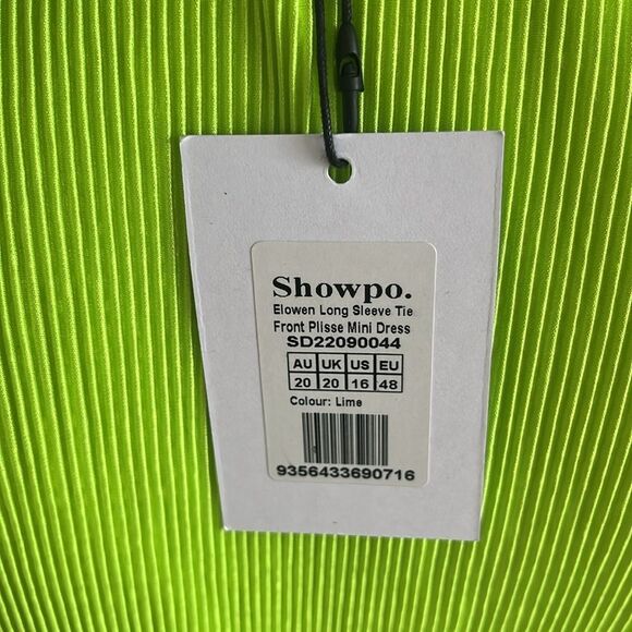 SHOWPO ELOWEN PLISSE LONG SLEEVE TIE FRONT‎ TOP IN LIME - Picture 6 of 7